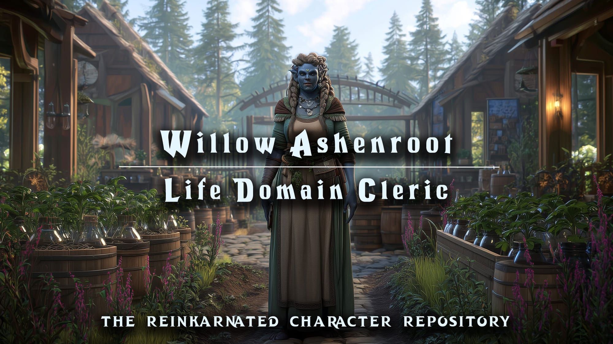 Willow Ashenroot wood elf life cleric NPC portrait — D&D 5e