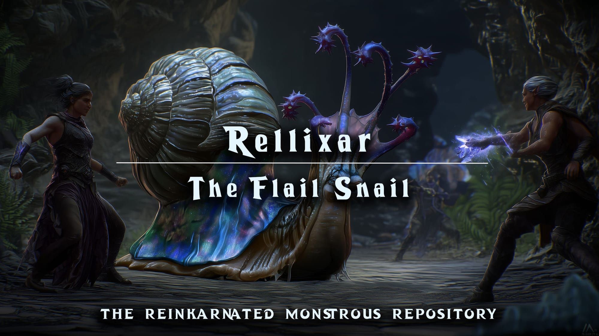 Rellixar the Flail Snail elemental creature art — homebrew D&D 5e