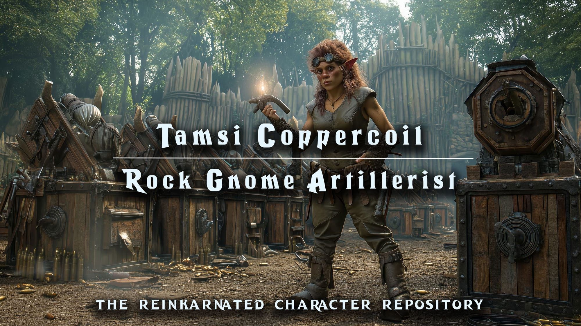 Tamsi Coppercoil rock gnome artillerist NPC portrait — D&D 5e