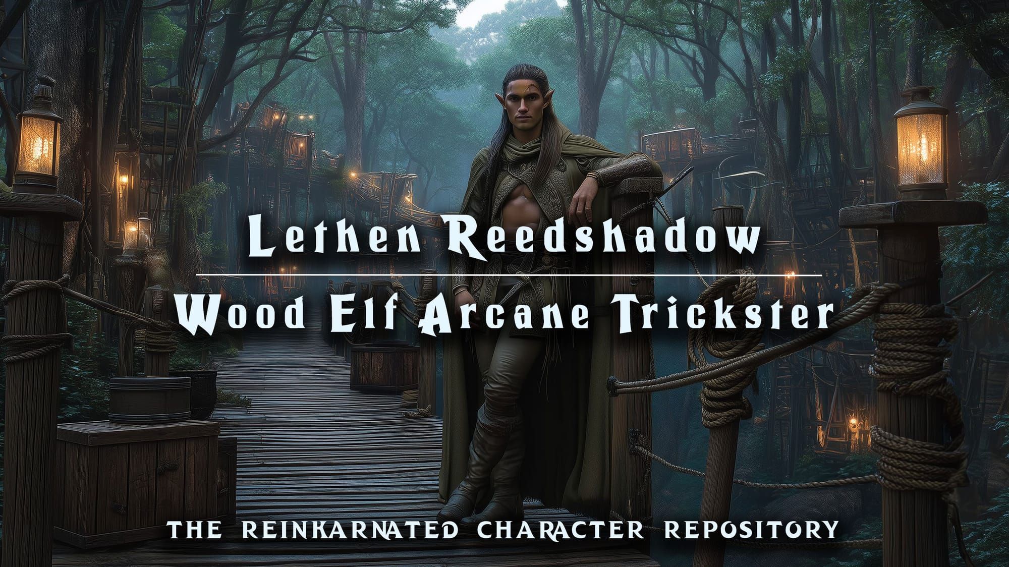 Lethen Reedshadow wood elf arcane trickster NPC portrait — D&D 5e
