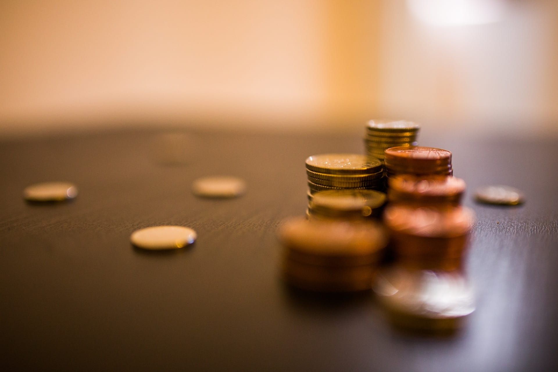 Coins on desk