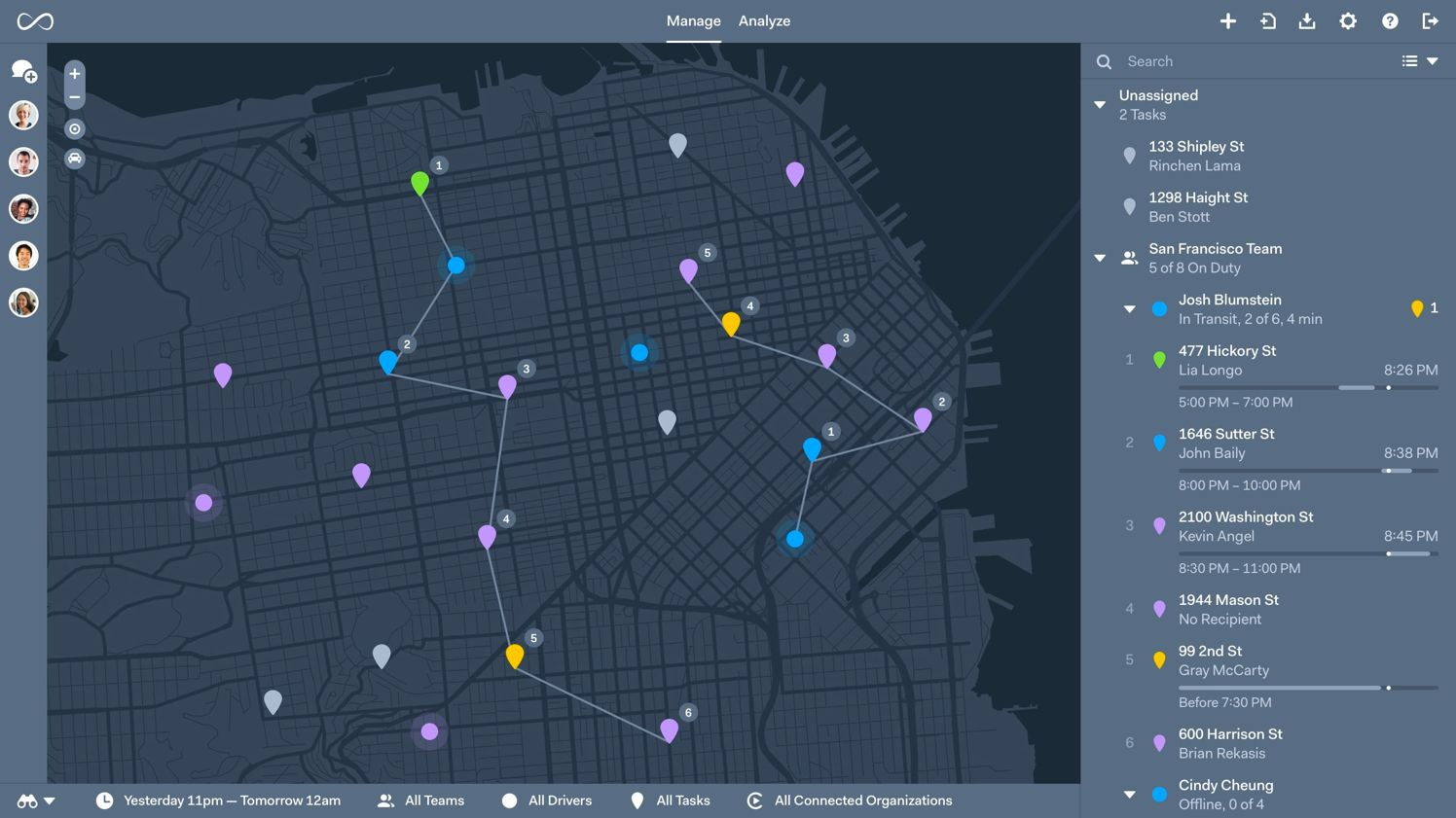 Onfleet's dispatcher dashboard