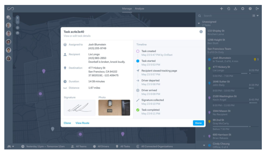 Onfleet provides multiple ways - photos, barcodes and signatures - to collect proof of delivery.