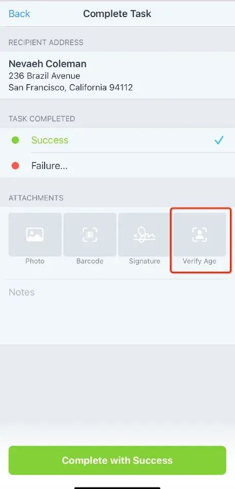 Onfleet enables drivers to verify and record a recipient's age from a government-issued ID upon delivery