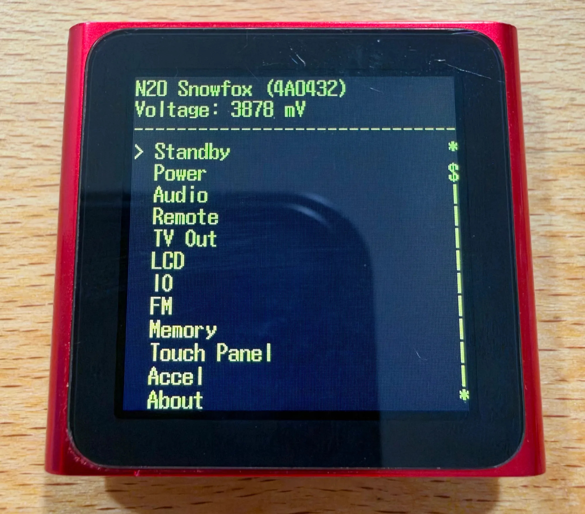 Terminal output of the hidden diagnostic menu, iTerm, on an iPod nano (6th generation).