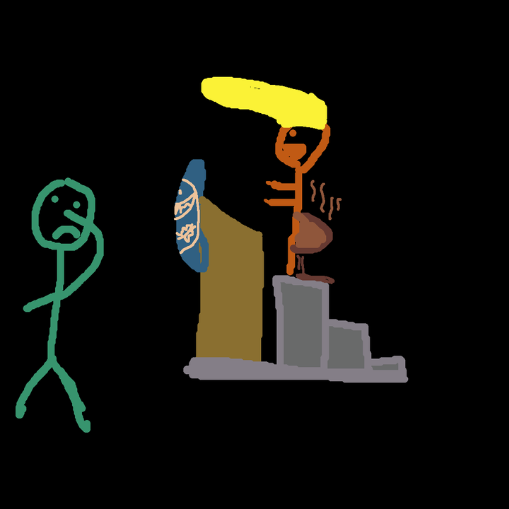 donald trump in shitty pixel stick figure art with a stinky diaper and a guy holding his nose in front of him