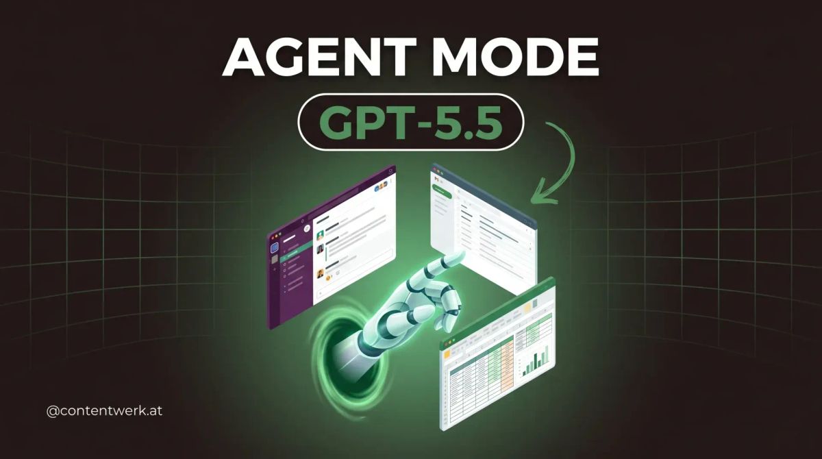 GPT-5.5 Agent Mode Roboter-Hand bedient Slack Gmail Tabelle gleichzeitig