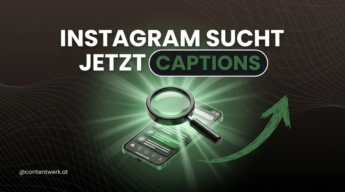 Lupe über Smartphone-Screen mit Captions — Instagram durchsucht jetzt Caption-Keywords für Discovery 2026