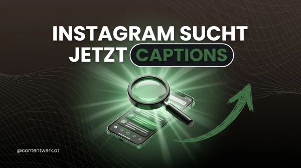 Lupe über Smartphone-Screen mit Captions — Instagram durchsucht jetzt Caption-Keywords für Discovery 2026