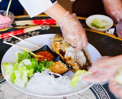 Grilled fish with local dipping sauces from Yunnan.