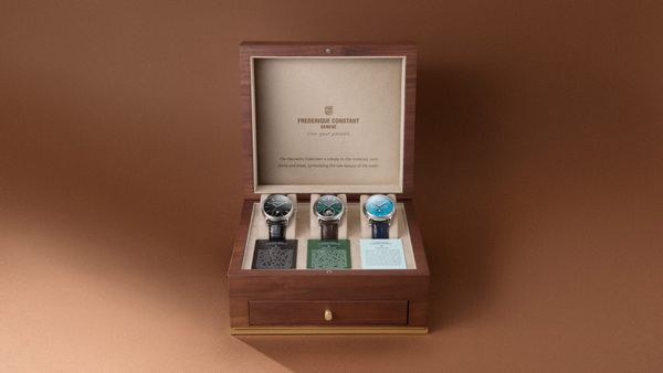 Coffret The Elements Collection 2026 de Frederique Constant, cadrans onyx, héliotrope et turquoise