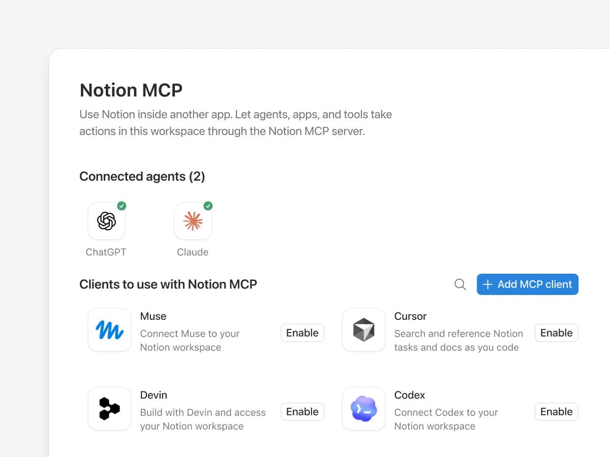 Overhauled Notion MCP settings