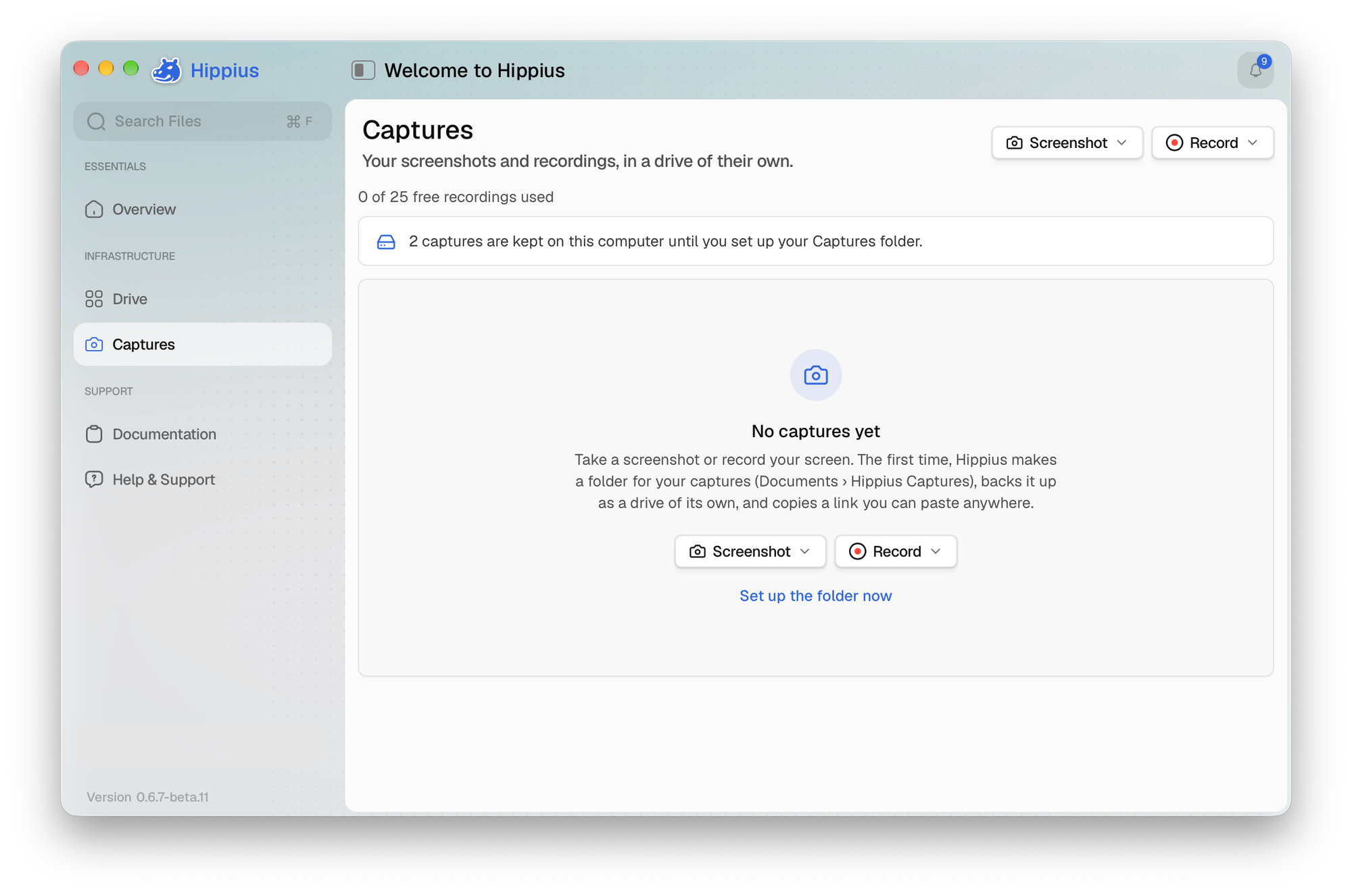 Hippius Captures folder and share link
