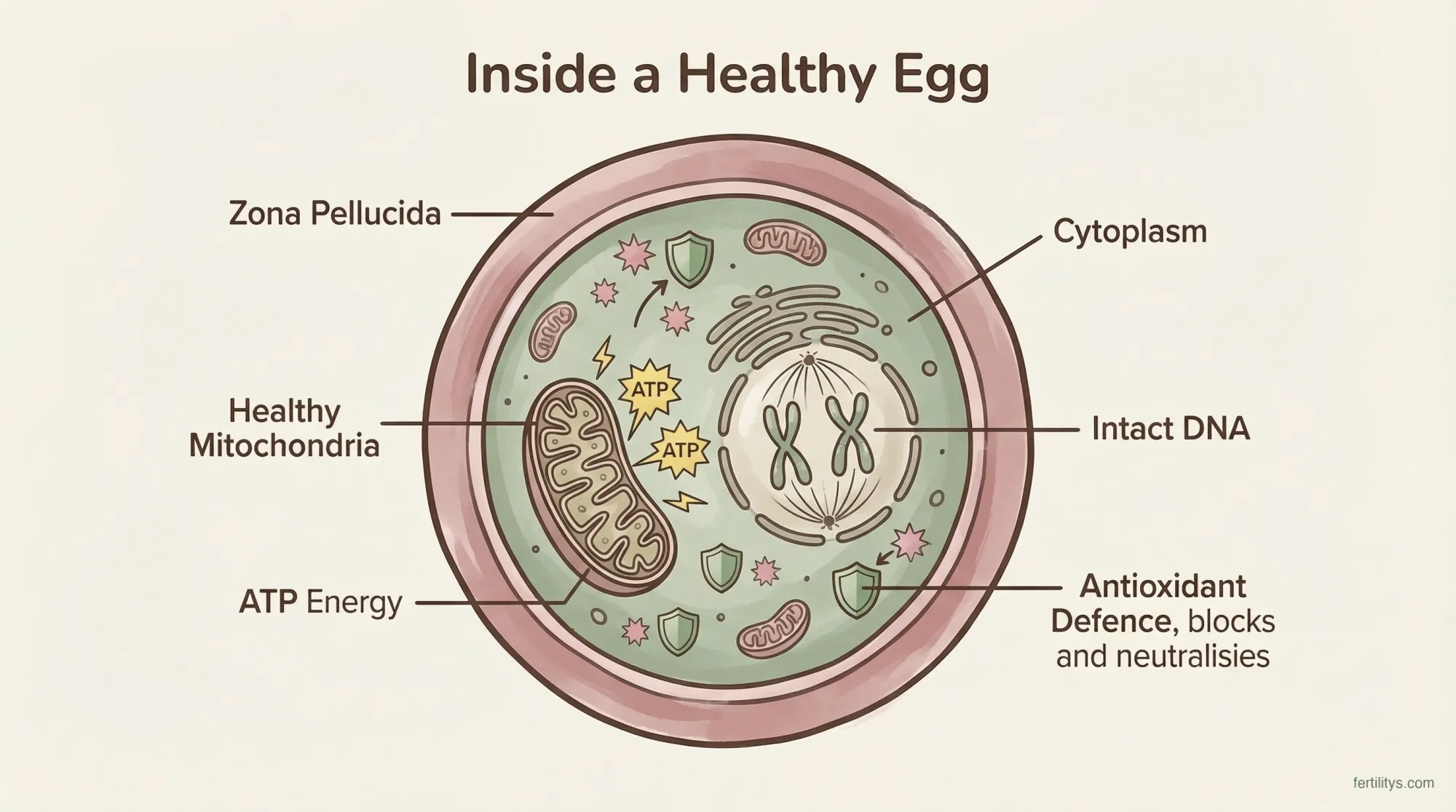 Diagram showing egg cell mitochondria and cellular energy production β the key to understanding egg quality