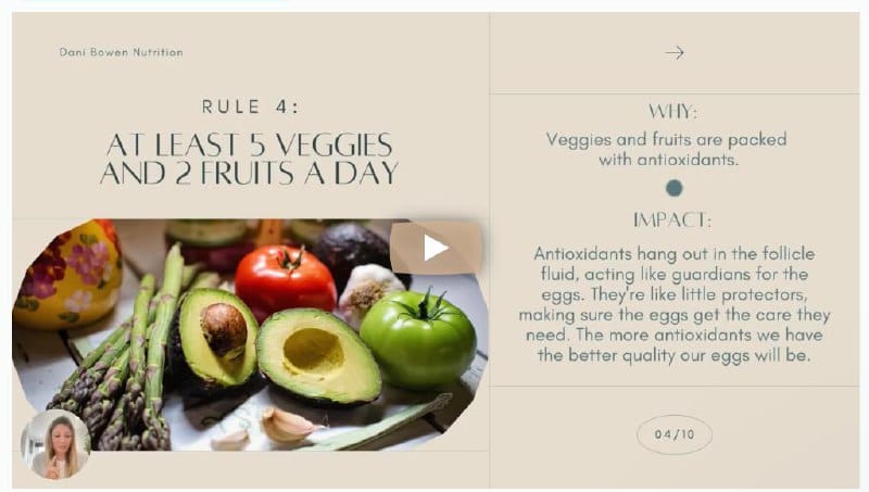 Danielle Bowen Nutrition video guide — nutrition rules for egg quality