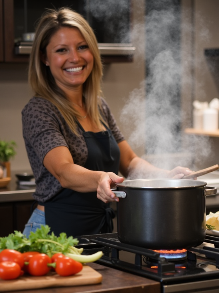 Danielle cooking in her kitchen