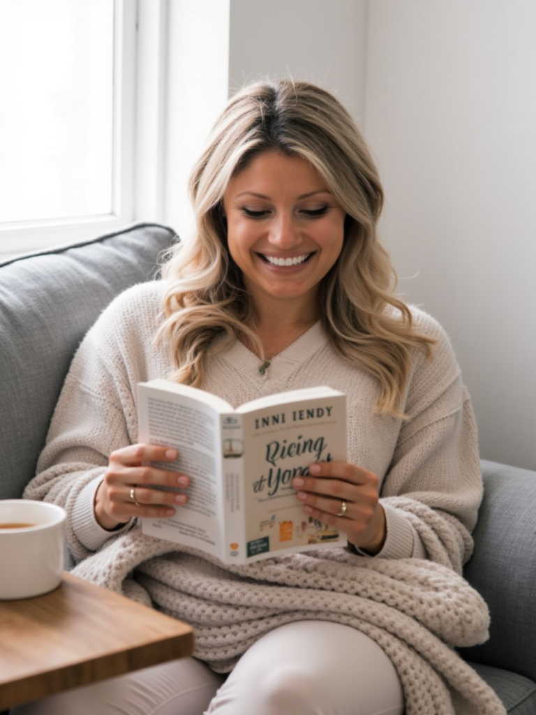 Danielle reading about fertility — research was a crucial part of her journey