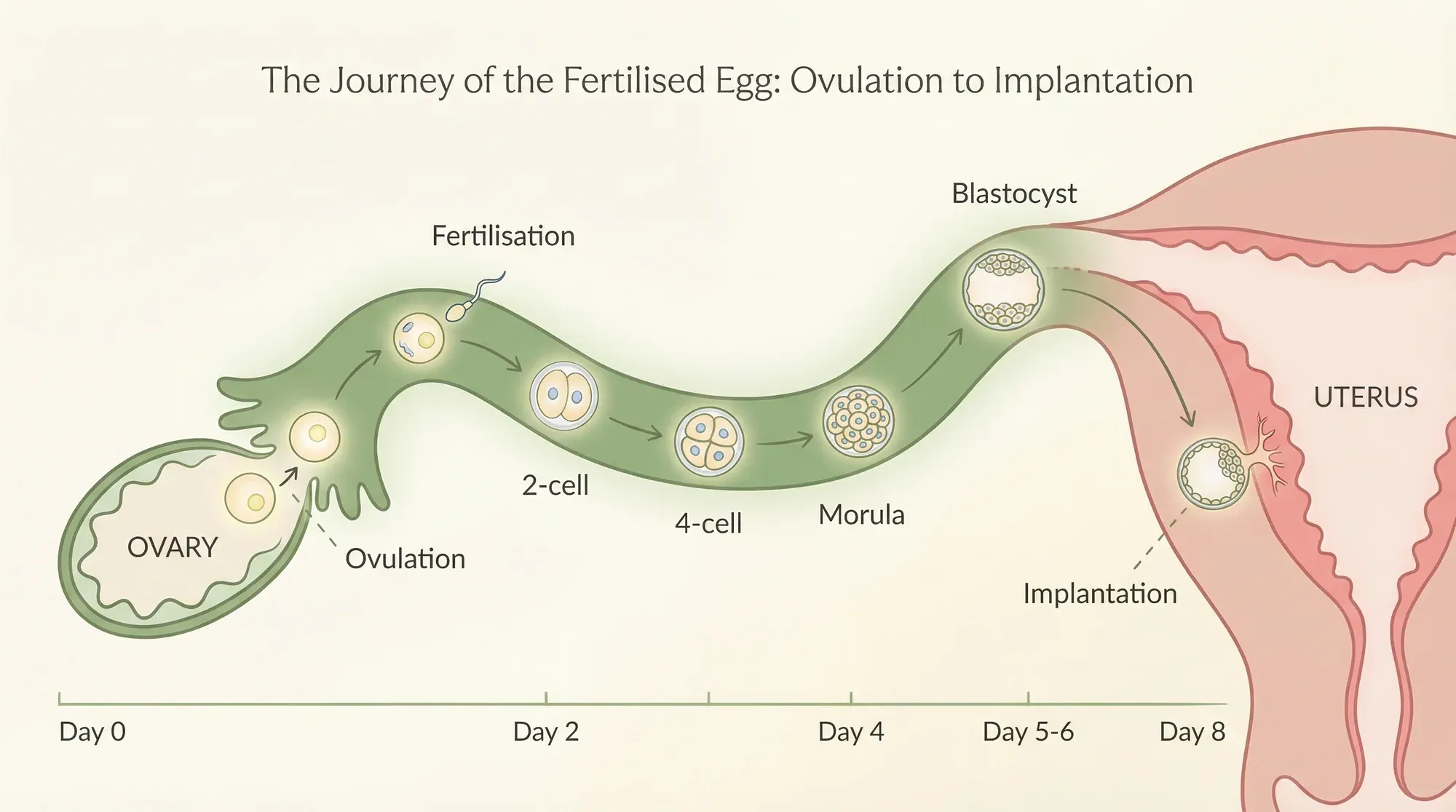Embryo journey from ovulation to implantation