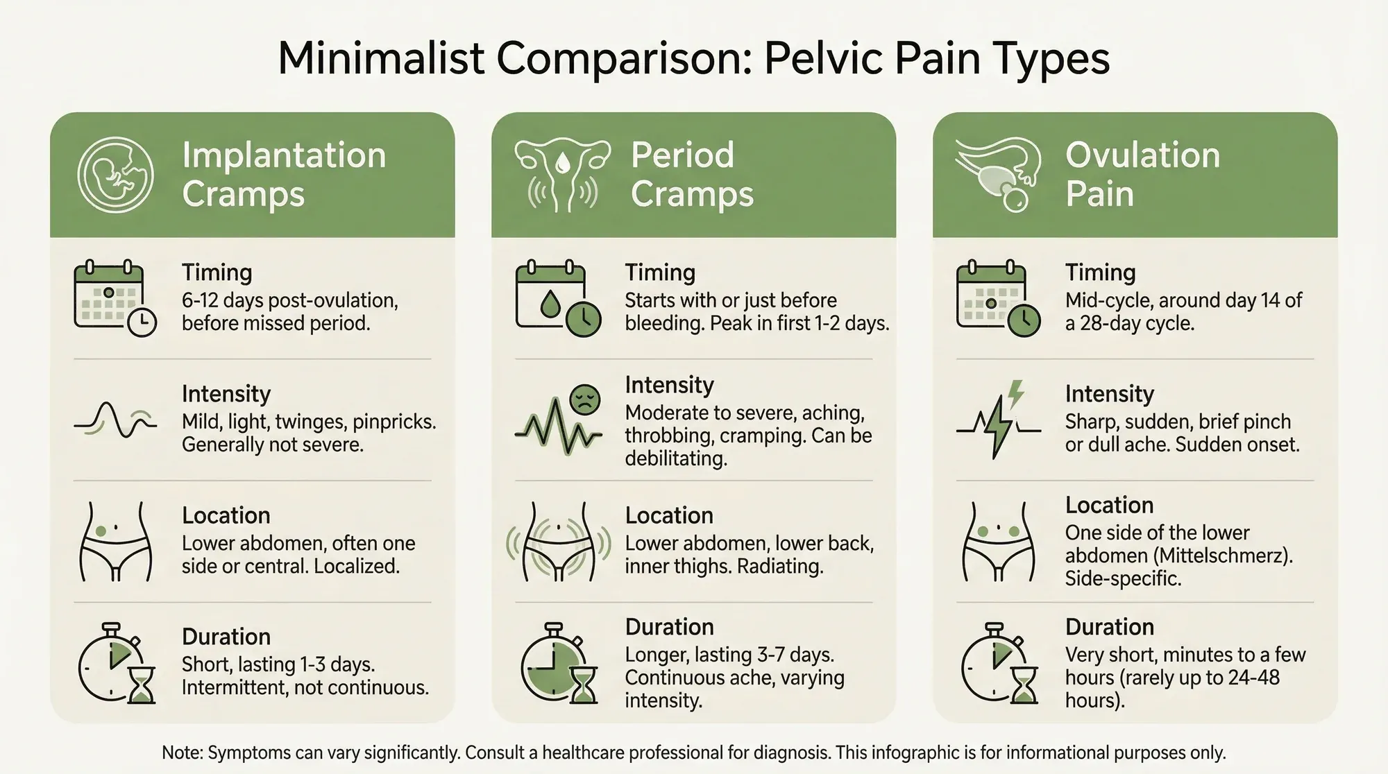 Comparing implantation cramps, period cramps, and ovulation pain