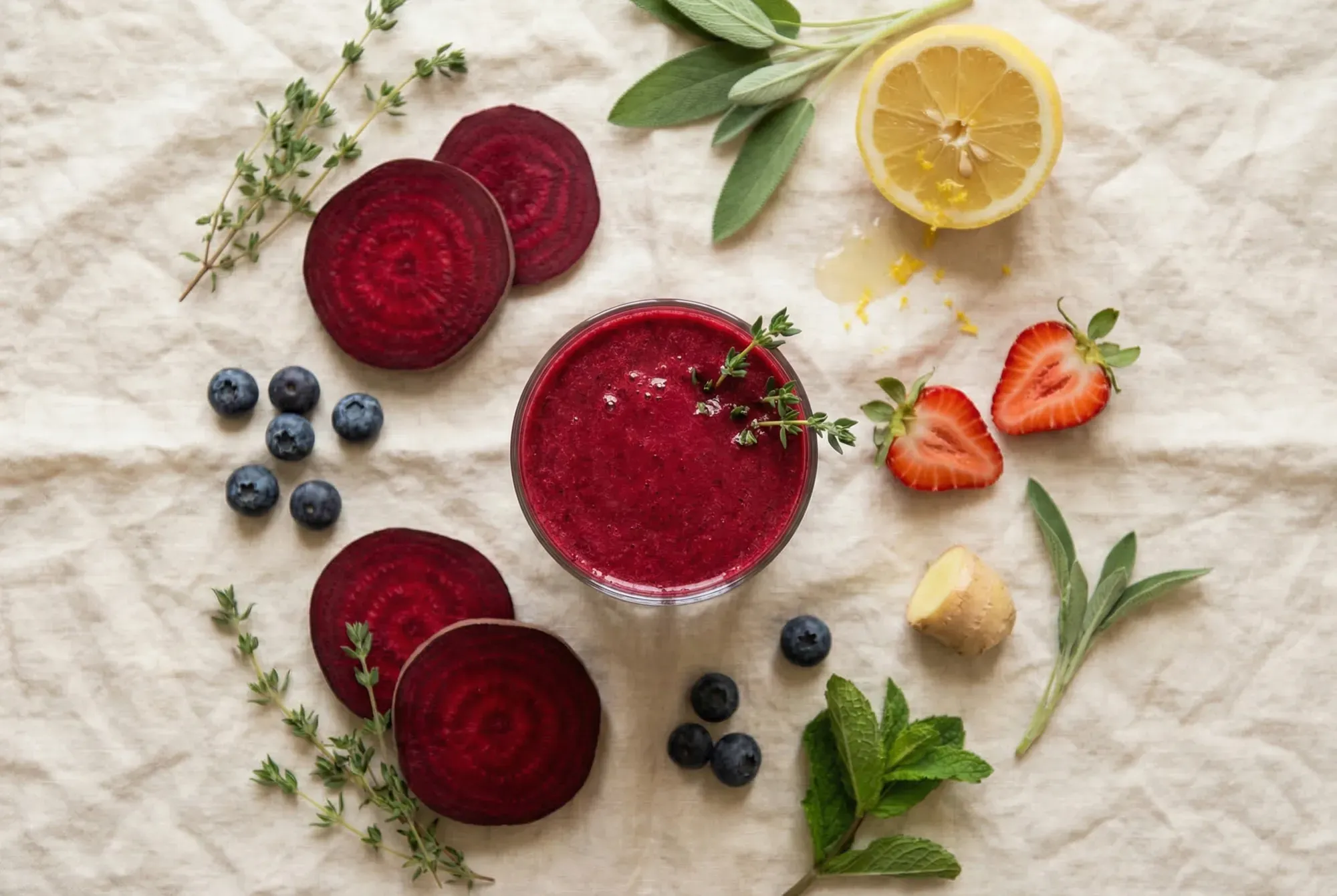 Beetroot and berry uterine tonic smoothie with fresh ingredients