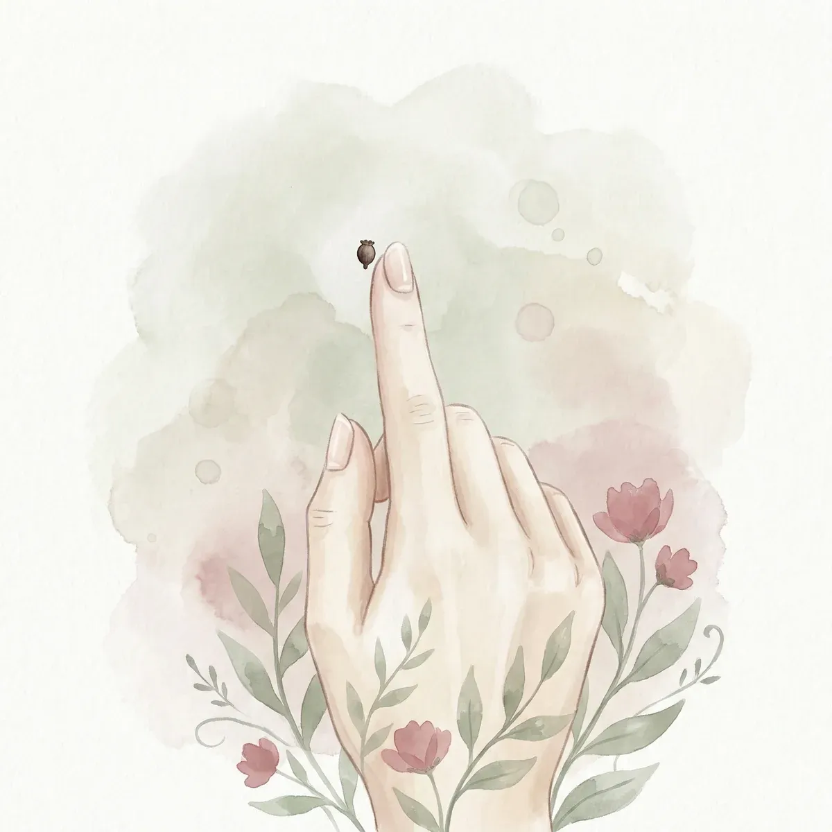 Watercolour illustration showing baby size at 4 weeks pregnant — about the size of a poppy seed