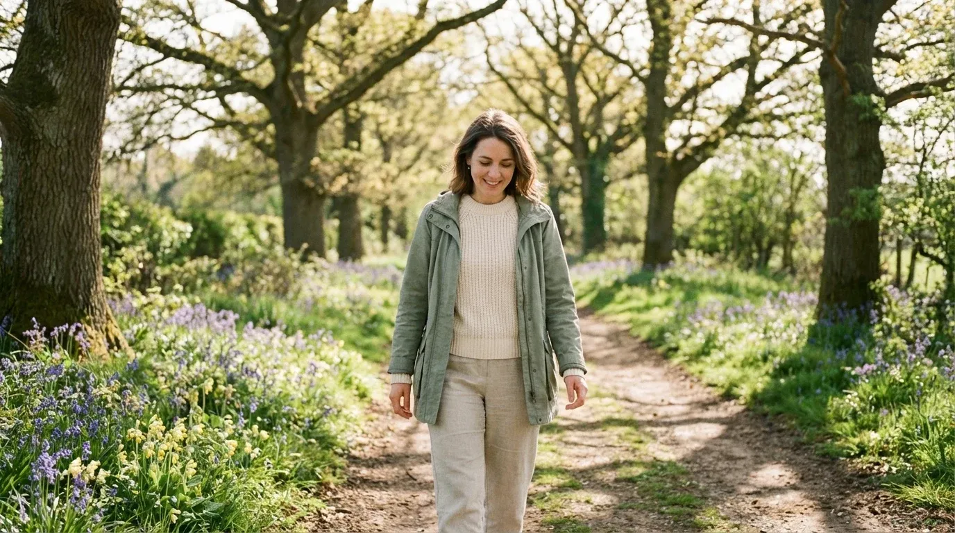Woman enjoying a gentle walk in nature during fertility treatment