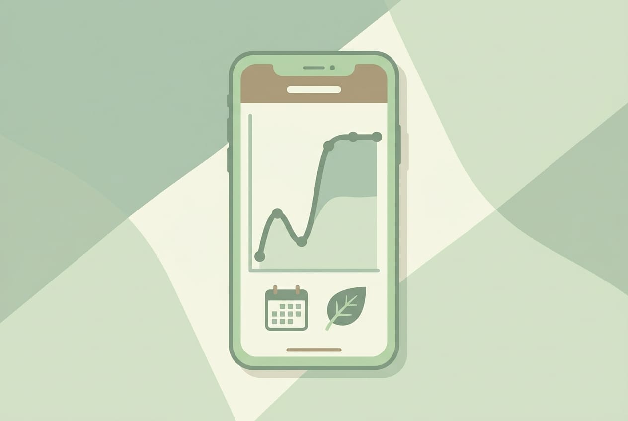 Smartphone showing BBT chart with biphasic temperature curve