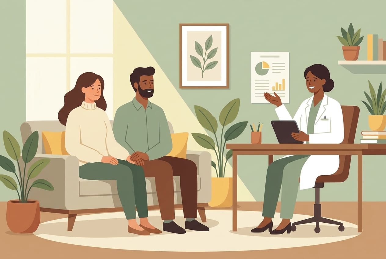A couple receiving support from their doctor after a blighted ovum diagnosis