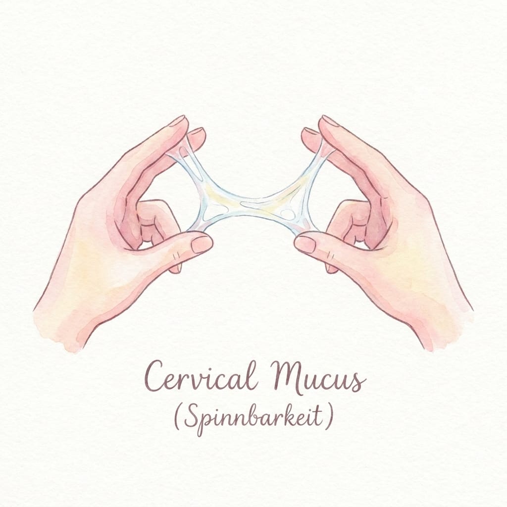 Watercolour illustration showing egg white cervical mucus consistency