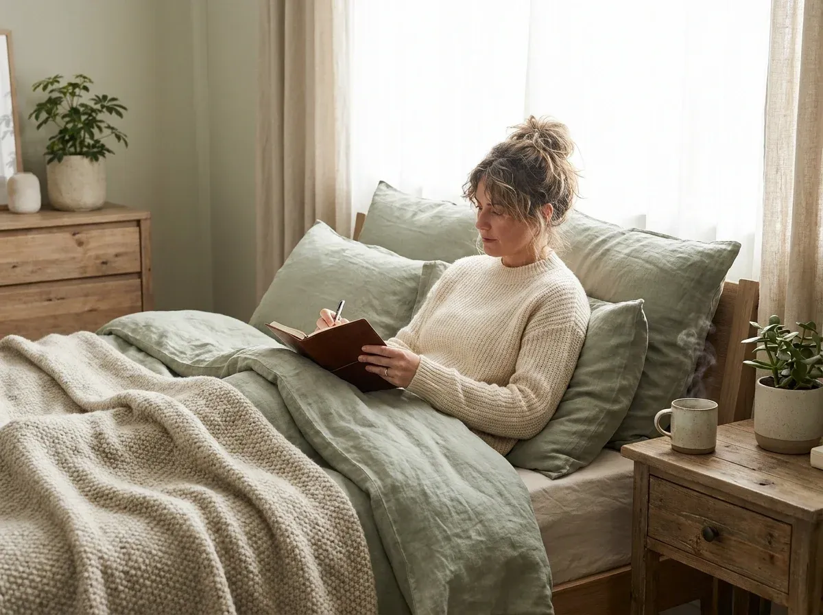 Woman journaling and taking care of herself during IVF