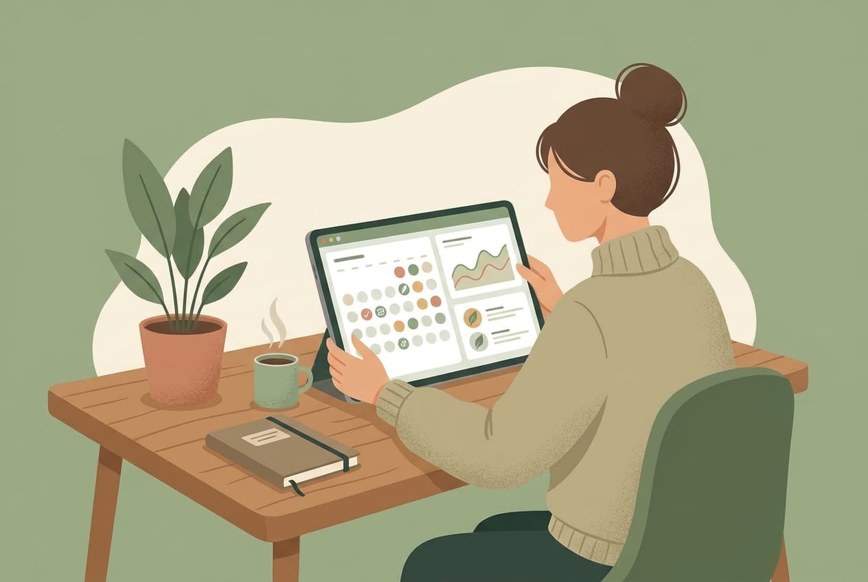 Woman tracking fertility data on a tablet