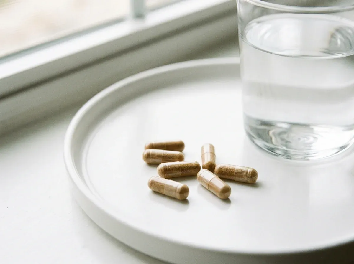 Supplement capsules on a clean surface
