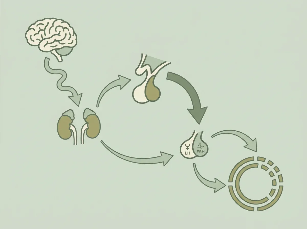 Diagram showing how cortisol disrupts the hormonal pathway from brain to ovaries