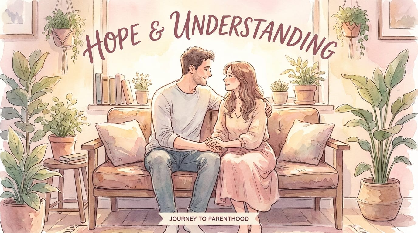 Watercolour illustration of a couple sitting together with hope