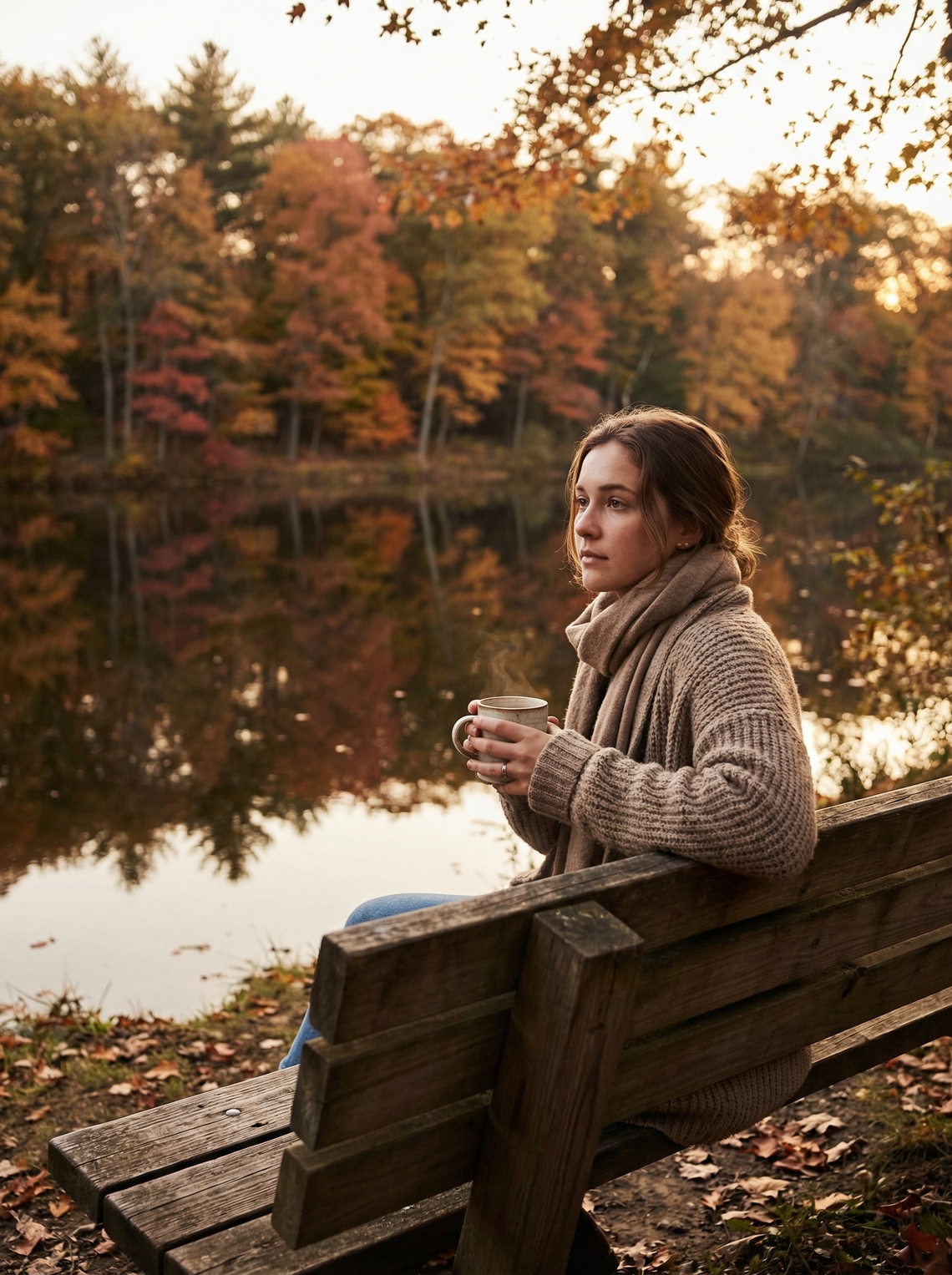 Woman sitting on outdoor cottage steps looking concerned at her phone