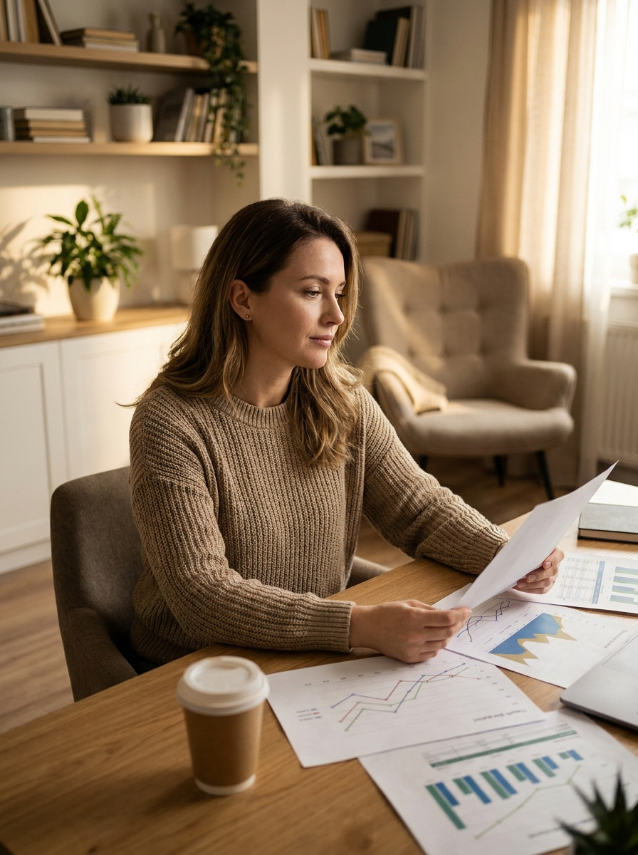 Woman reviewing fertility blood test results — FSH levels and ovarian reserve testing