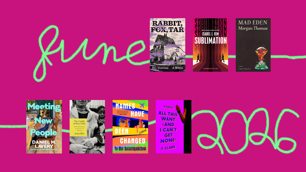 Covers of June 2026 books on fuchsia background with "June 2026" in light-green cursive. 