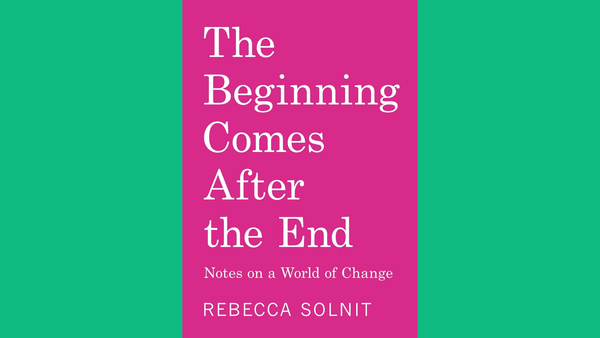 Solid bright pink cover of The Beginning Comes After the End on bright green background.