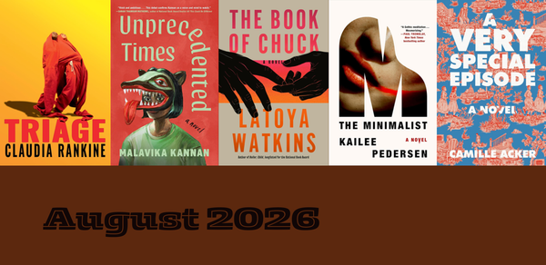 Book covers in one row against a dark brown background with text reading August 2026 below