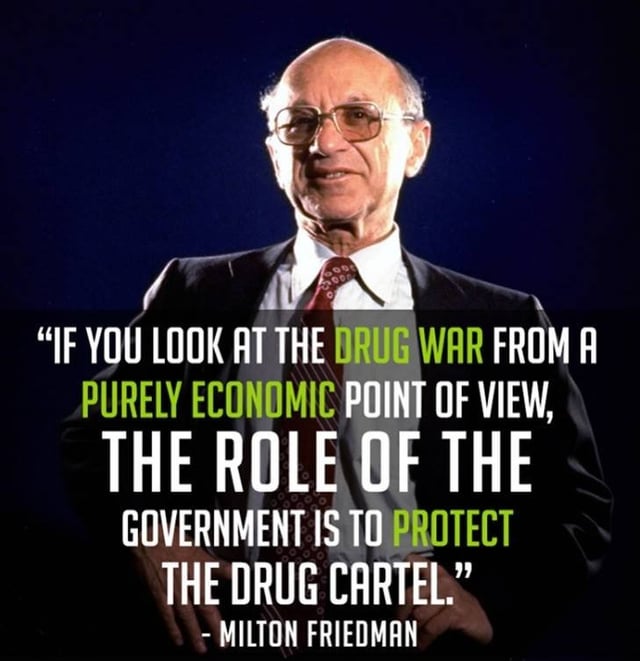 r/QuotesPorn - "If you look at the drug war from a purely economic point of view..." - Milton Friedman [729×753]