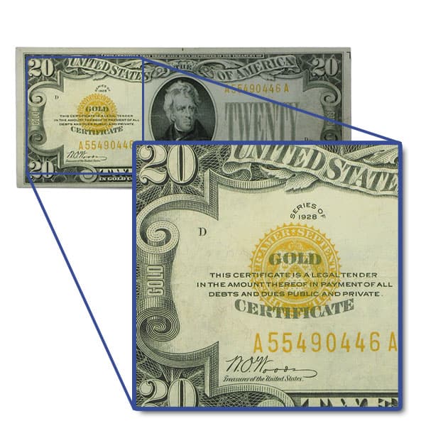 $20 U.S. Gold Certificate Note (Fine to Very Fine), 1928