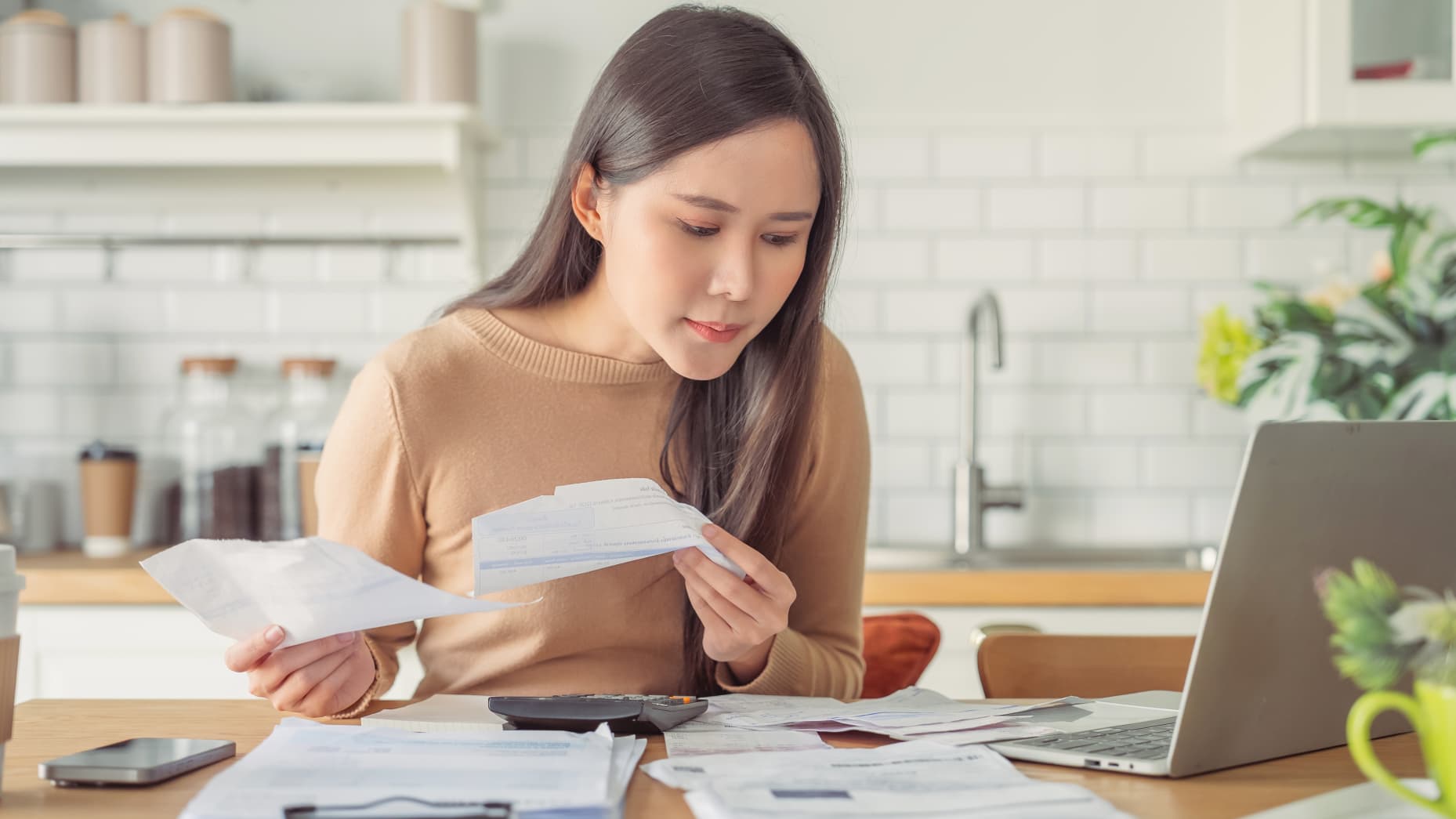 Asian adult female working from home