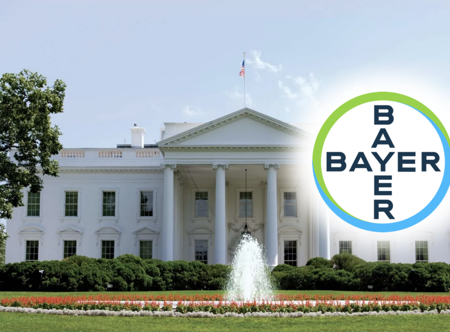 A Bayer logo superimposed on the White House