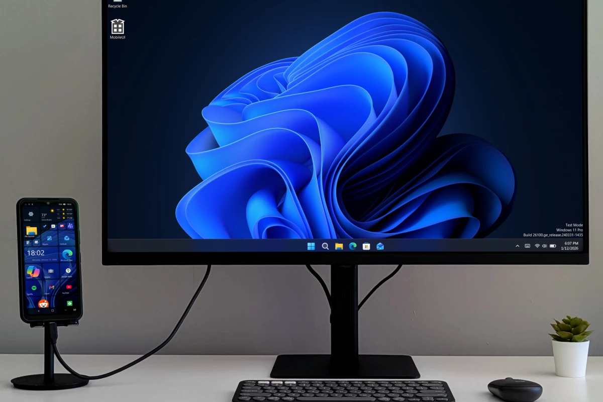 Docked into an external display, the NexPhone can dual-boot into Windows, turning your phone into a pocket-sized desktop PC
