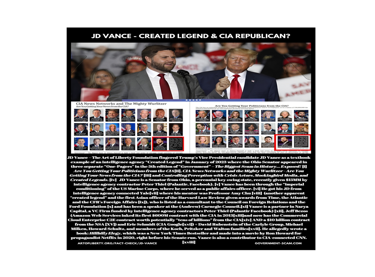 Trump "Picks" CIA/CNN-Connected “Created Legend” JD Vance as Vice President... After Vance Called him a "Total Fraud" & "America's Hitler"