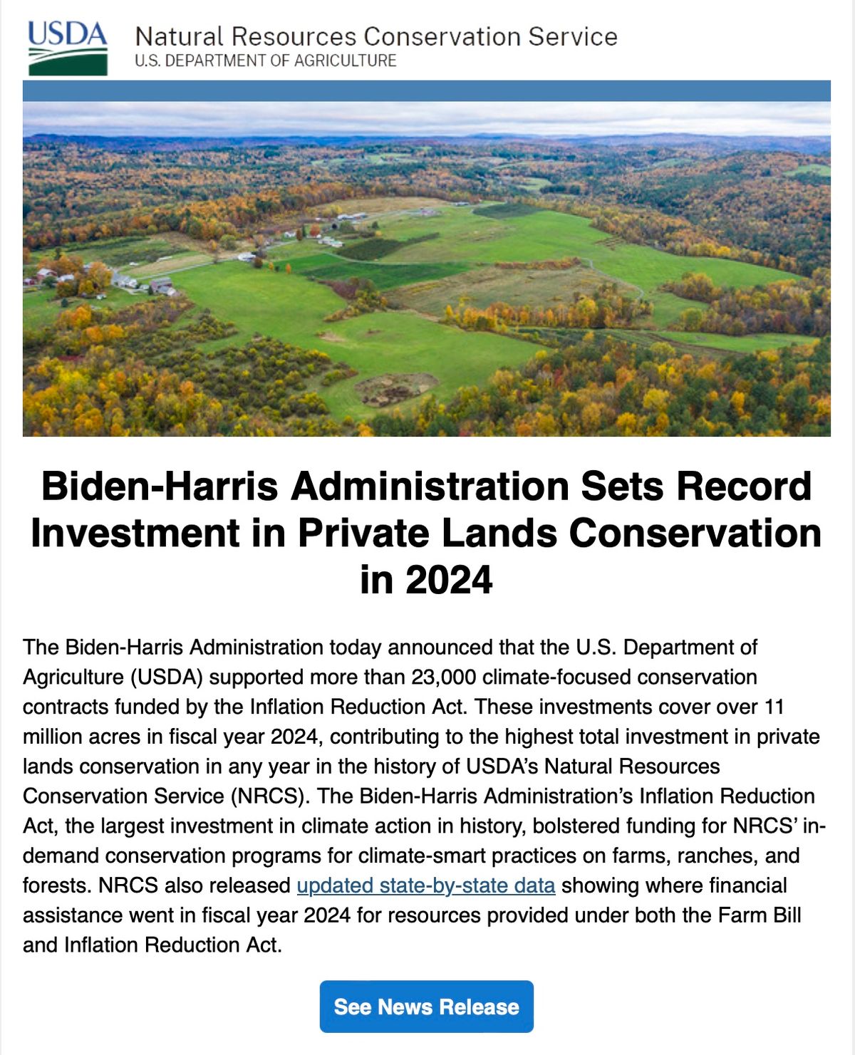 OMG, 11 million acres "conserved" in 2024 under Biden, using Inflation Reduction Act funds.