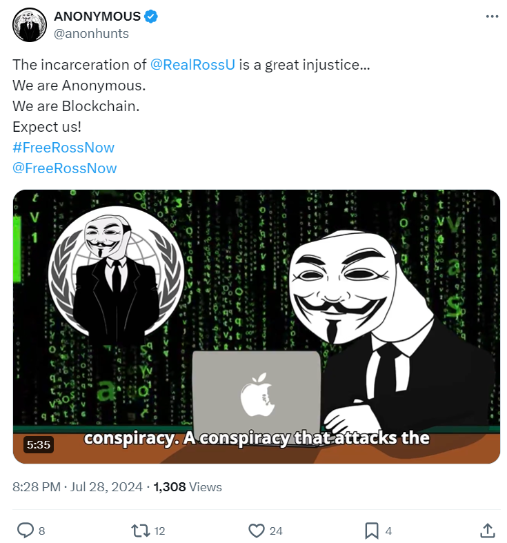 Anonymous Hacking Collective Release Five Minute Video Exposing "Government" Criminality in Ross Ulbricht Case