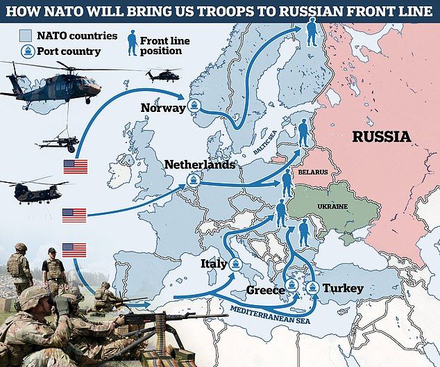 Revealed - NATO plan to get US troops to the front line to fight RUSSIA: Alliance prepares for rapid deployment of American soldiers amid fears Moscow is plotting major war with Europe
