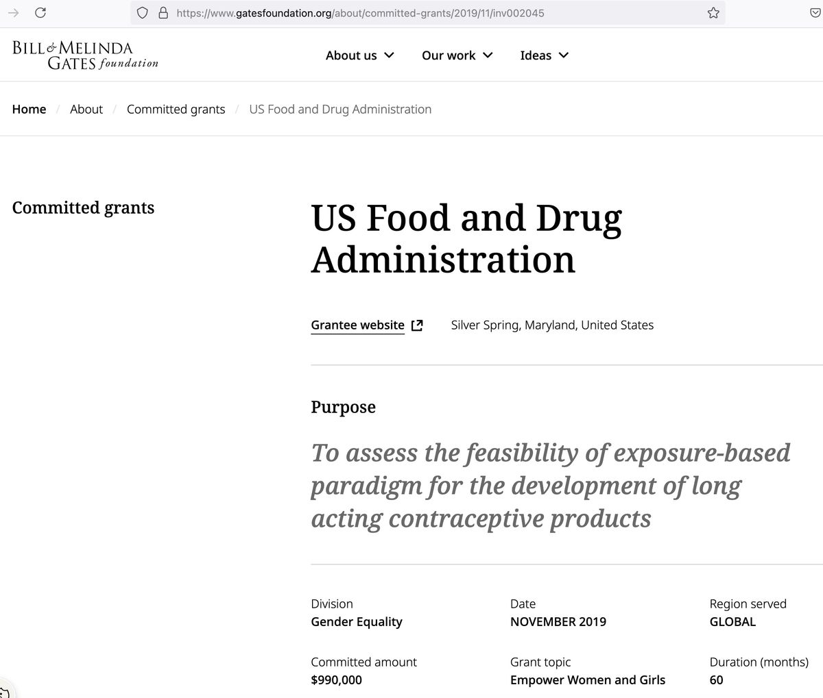 The BMGF and the FDA: working together on biodefense and population control