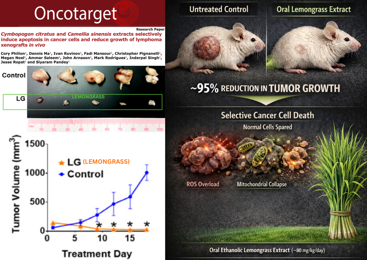 Lemongrass Extract Cuts Human Lymphoma Tumor Growth in Mice by ~95% Without Toxicity